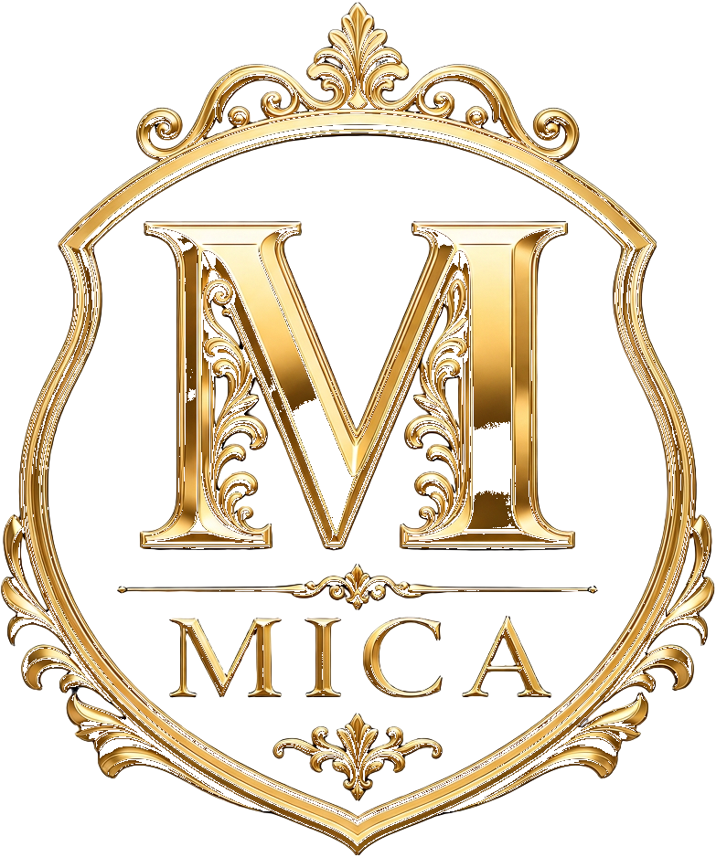 MICA logo — gold M crest on navy